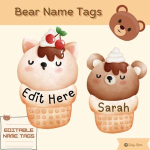 Bear Editable name tags , Ice Cream name tags , Cubby name tags , Summer name tags , Digital Download