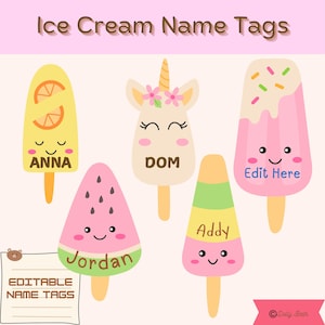 Summer Editable name tags , Ice Cream name tags , Cubby name tags , Summer name tags , Digital Download