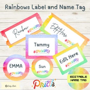 Summer Name Tags Editable desk Plates , Cubby Name Tags , Rainbow Name Tags , Digital Download