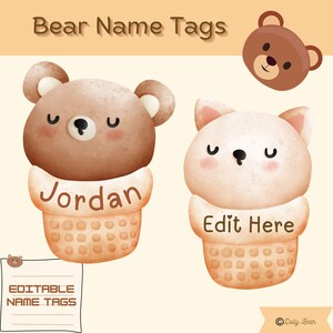 Bear Editable name tags , Ice Cream name tags , Cubby name tags , Summer name tags , Digital Download