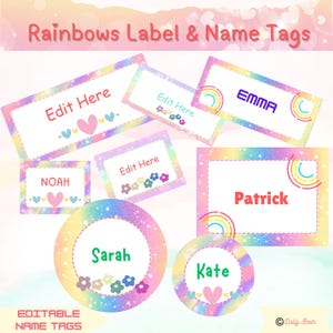 Summer Name Tags Editable desk Plates , Cubby Name Tags , Rainbow Name Tags , Digital Download