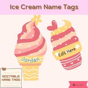 Summer Editable name tags , Ice Cream name tags , Cubby name tags , Summer name tags , Digital Download