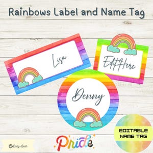 Summer Name Tags Editable desk Plates , Cubby Name Tags , Rainbow Name Tags , Digital Download