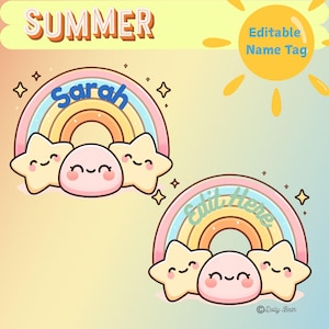 Summer Rainbow Name Tags Editable desk Plates , Cubby Name Tags , Rainbow Name Tags , Digital Download , Summer Name Tags