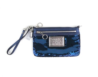 Coach Poppy Blue Sequin Wristlet