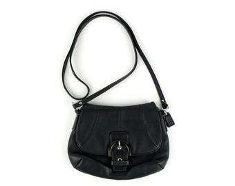Coach Black Leather Small Flap Crossbody Shoulder Bag