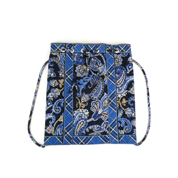 Vera Bradley Quilted Navy and Black Drawstring Backpack Vera Bradley Quilted Floral Navy Drawstring Flap Backpack  main image 2