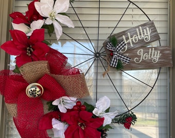 Christmas Wreath/Christmas Door Hanger/Christmas Wreath Bow/Door Hanger/Wheel Wreath