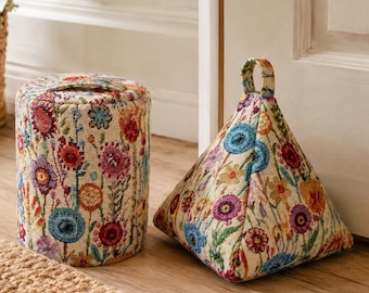 Floral Meadow Tapestry Woven Door Stop - Handmade Fabric Doorstop