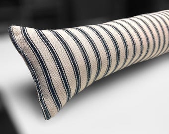 Black French Ticking Stripe Heavy Draught Excluder – 70-200cm, Weighted Draft Stopper, Windows and Doors