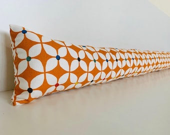 Retrooranje bloemen tochtstopper: handgemaakte verzwaarde tochtstopper 70-200 cm