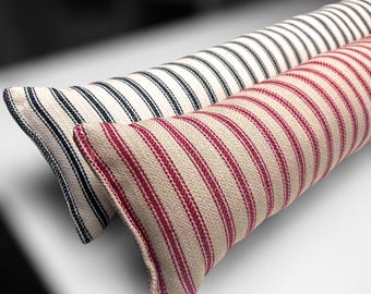 Red French Ticking Stripe Heavy Draught Excluder – 70-200cm, Weighted Draft Stopper, Windows and Doors