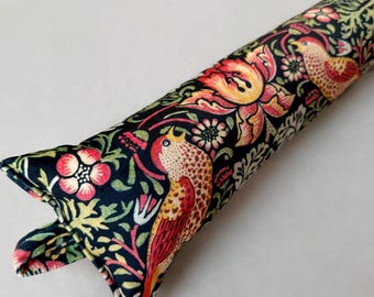 William Morris Strawberry Thief Velvet Draught Excluder | Black Floral Draft Stopper | 70-200cm Length