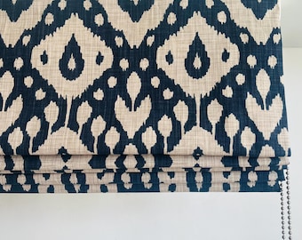Moroccan Ikat Roman Blind Made to Measure: Green, Pink, Grey, Navy