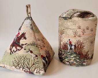 Equestrian Horse & Hound Tapestry Door Stop - Handmade Fabric Doorstop