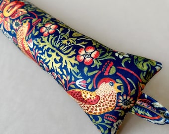 William Morris Strawberry Thief Velvet Draught Excluder | Navy Weighted Draft Stopper | 70-200cm Length