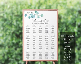 Eucalyptus Wedding Seating Chart Printable Seating Chart Seating Chart Wedding Seating Chart Poster Wedding Template Editable PDF #b103