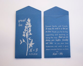 DIY Bluebonnet Spread Love Custom Seed Packet Royal Blue Wedding Favors - Texas Bluebonnet Wedding Favor - Seed Envelope - Many Colors