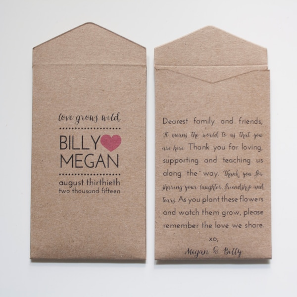 DIY Rustic Wedding Favor Seed Packet Wedding Favors Kraft Envelope Favor Love Grows Wild Wedding Favors Personalized Seed Packet Favor