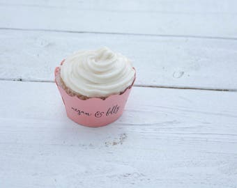 Wedding Custom Cupcake Wrappers - Coral Love is Sweet Cupcake Liners - Personalized Cupcake Wrap - Bridal Shower - Many Colors Available