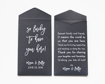 DIY Custom Black Lottery Ticket Wedding Favor Packet Envelopes - Many Colors Available