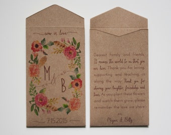 DIY Let Love Grow Custom Rustic Wedding Favor Seed Packet Envelopes - Kraft Seed Packet Wedding Favor - Wedding Shower