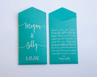 DIY Teal Custom Seed Packet Wedding Favors - Personalized Seed Packet Wedding Favor Envelopes - Modern Wedding Favor - Many Colors Available