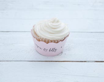 Light Pink Wedding Cupcake Wrappers - Love is Sweet Custom Cupcake Wraps - Personalized Cupcake Wrap - Bridal Shower - Many Colors Available