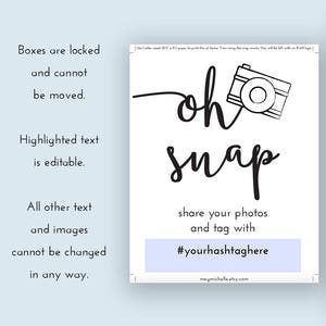 Oh Snap Hashtag Wedding Sign Printable Hashtag Sign Wedding Instant Download Wedding Hashtag Sign Downloadable Editable PDF b101 image 5