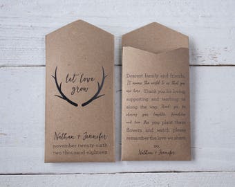 Let Love Grow Woodsy Custom Seed Packet Wedding Favor, Kraft Paper – Rustic Flower Seed Favor – Let Love Grow – Seed Envelope Favors