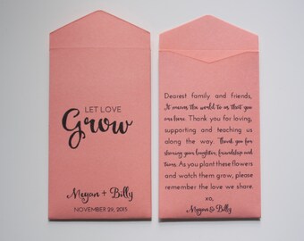 DIY Custom Coral Seed Packet Wedding Favors - Many Colors Available
