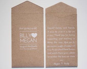 DIY Custom Printed Kraft Wedding Favor Seed Packet Envelopes - Personalized Wedding Favor Seed Envelope - Bridal Shower