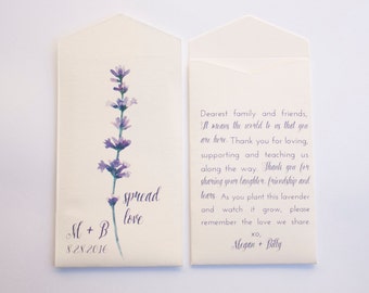 DIY Lavender Custom Seed Packet Wedding Favors - Seed Envelope Wedding Favor - Personalized Wedding Favor -Many Colors Available