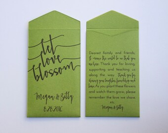 DIY Grass Green Let Love Blossom Custom Seed Packet Wedding Favors - Unique Wedding Favor for Guests - Personalized Packet Many Colors