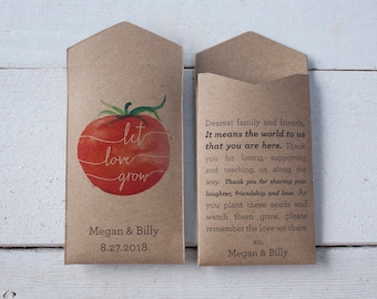 DIY Tomato Personalized Seed Packet Wedding Favor – Let Love Grow – Custom Seed Packet – Seed Envelope Wedding Favors – Many Colors