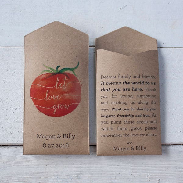 DIY Tomato Personalized Seed Packet Wedding Favor – Let Love Grow – Custom Seed Packet – Seed Envelope Wedding Favors – Many Colors