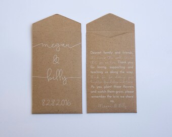 DIY 50+ Rustic Kraft Custom Seed Packet Wedding Favors - Script Names Wedding Favor - White Ink Printing -Favor for Guests Many Colors