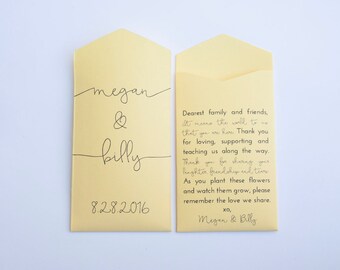 DIY Light Yellow Custom Seed Packet Wedding Favors - Personalized Yellow Wedding Favor Seed Packets - Custom Favors - Many Colors Available