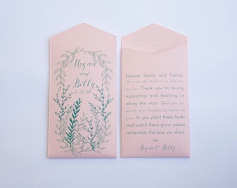 DIY Light Pink / Blush Custom Seed Packet Wedding Favors - Personalized Seed Envelope Wedding Favor - Small Envelope - Many Colors Available