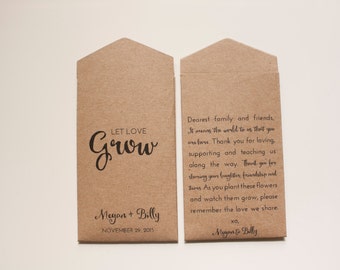 Let Love Grow Seed Packets - Custom Wedding Favors for Guests - Personalized Wedding Favours - Rustic Seed Packets - Kraft Wedding Favors