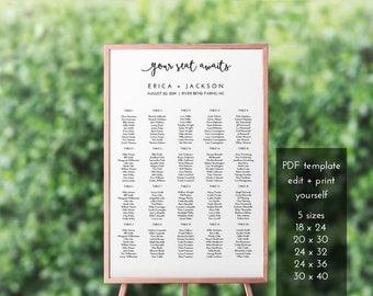 Your Seat Awaits Wedding Seating Chart – Printable Seating Chart – Seating Chart Wedding – Seating Chart Poster – Editable PDF – #b101