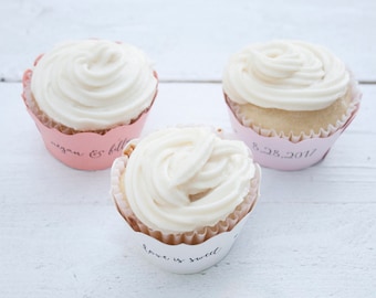 Custom Wedding Cupcake Wrappers - Love is Sweet Custom Cupcake Wraps - Personalized Cupcake Wrap - Bridal Shower - Many Colors Available