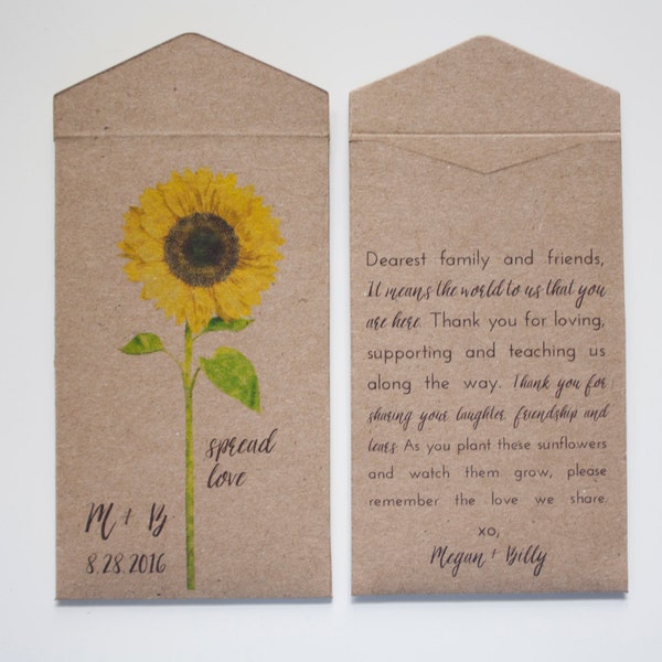 DIY Sunflower Seed Packet Wedding Favor Envelopes - Custom Sunflower Wedding Favor Seed Envelopes - Sunflower Guest Favor