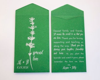 DIY Green Seed Packet for Lavender Seeds Spread Love Wedding Favors for Guests Personalized Favours Green Wedding Favors Unique Favors