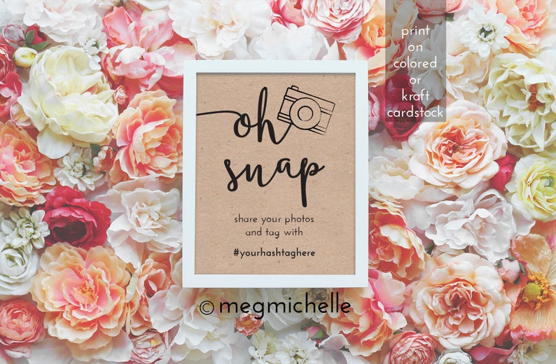 Oh Snap Hashtag Wedding Sign Printable Hashtag Sign Wedding Instant Download Wedding Hashtag Sign Downloadable Editable PDF b101 image 2