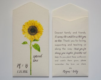 DIY Cream Sunflower Seed Packet Wedding Favor Envelopes - Simple Sunflower Wedding Favor - Rustic Seed Packets - Many Colors Available