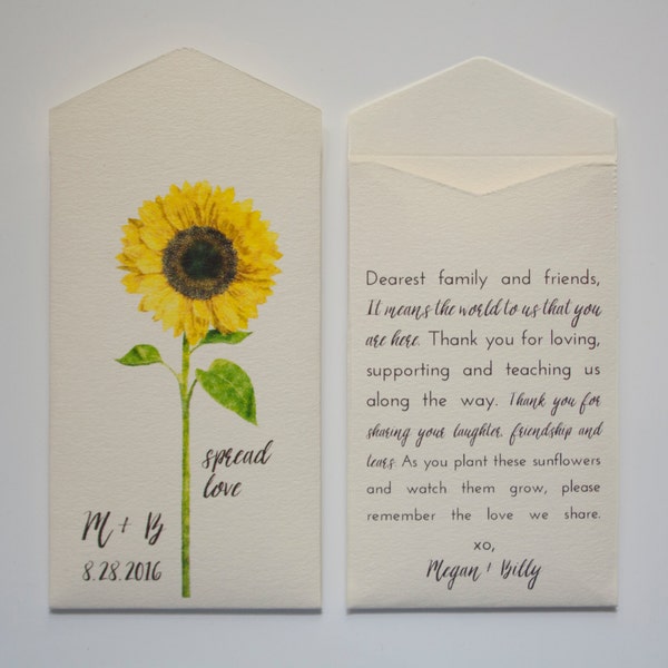 DIY Cream Sunflower Seed Packet Wedding Favor Envelopes - Simple Sunflower Wedding Favor - Rustic Seed Packets - Many Colors Available