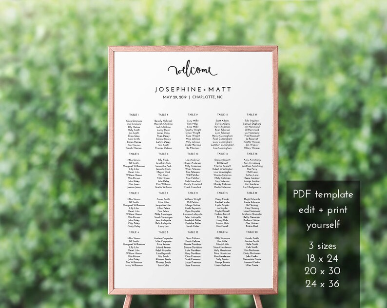 Wedding Seating Chart Printable Seating Chart Seating Chart Wedding Printable Seating Chart Poster Editable PDF b101 image 1