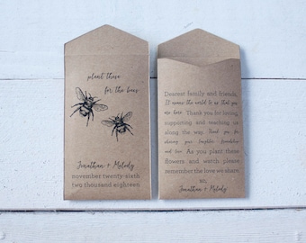 DIY Plant these for the Bees Seed Packet Wedding Favors - Personalized Seed Envelope - Custom Rustic Wedding Favor - Many Colors Available