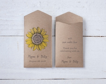 DIY Rustic Sunflower Seed Packet Wedding Favor Envelopes Custom Sunflower Wedding Favor Personalized Seed Packets Woodsy Wedding Favor